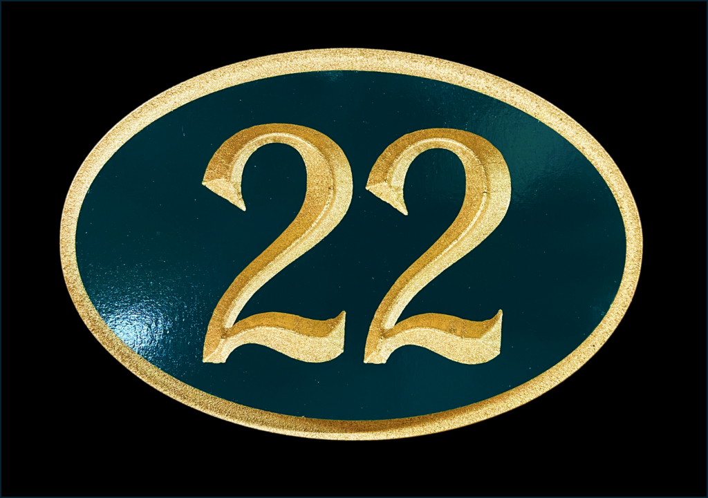 6x9in Custom House number with Gold trim